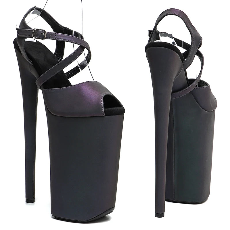 10-Inch Holographic Platform Sandals - Peep Toe Exotic Dance Heels