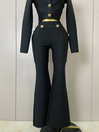 Golden Button Coat & Flare Pants | 2-Piece Stage Set