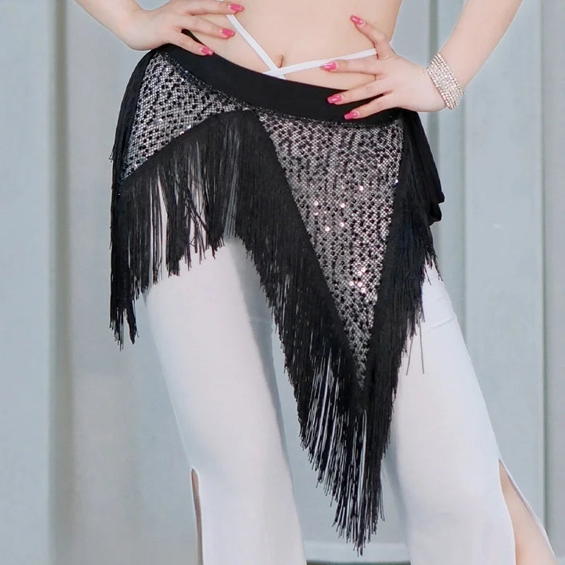 Belly Dance Hip Scarf | Sequin & Bead | Long Fringe | 4 Colors