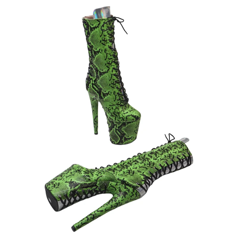 20CM Platform Ankle Boots - Snake Print Mix Color High Heel Pole Dance Boots