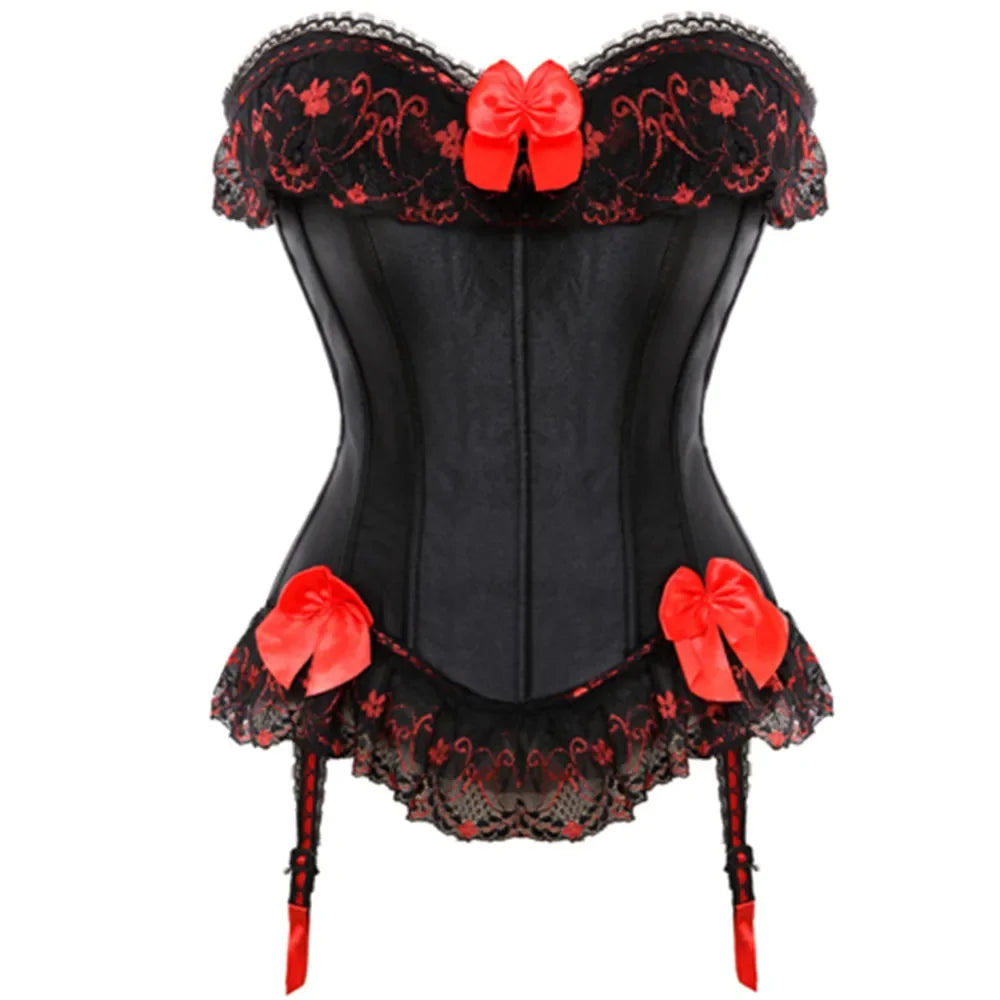 Bow Accent Overbust Corset | Suspenders | Lace-Up | Plus Size