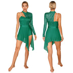 Rhinestone Lyrical Dance Dress | One Shoulder | Mesh Overlay