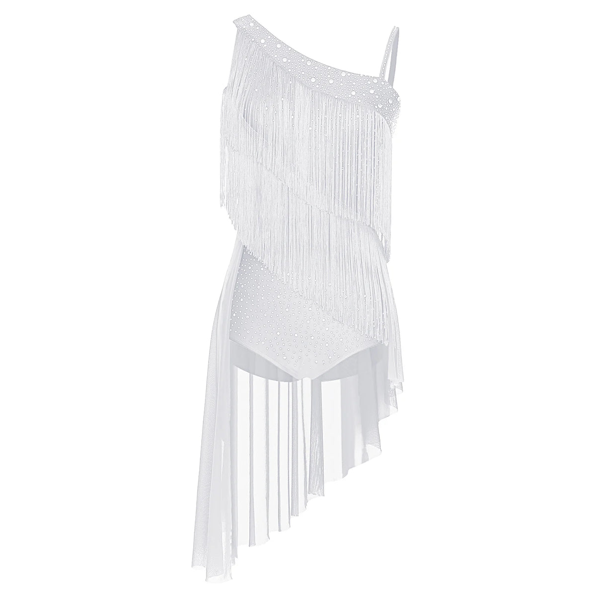 Latin Dance Leotard | Tassel & Rhinestone | Asymmetric