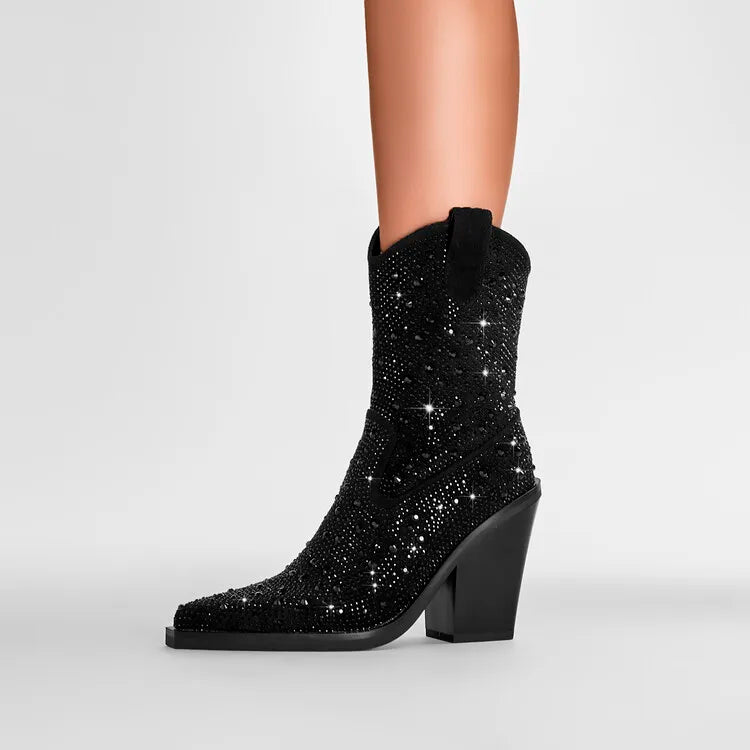 Rhinestone Western Mid-Calf Boots | Stage & Drag