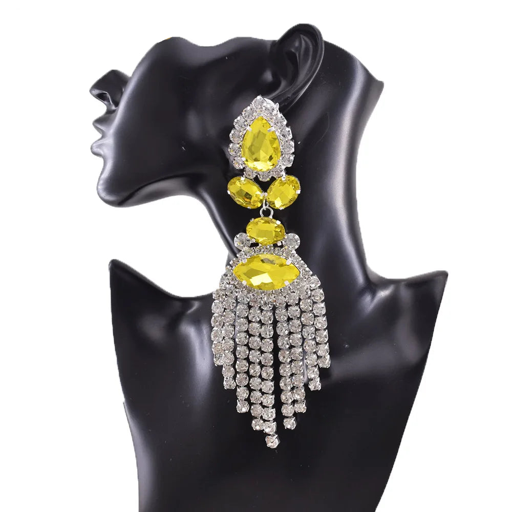 Rhinestone Clip-On Earrings | Long Tassel