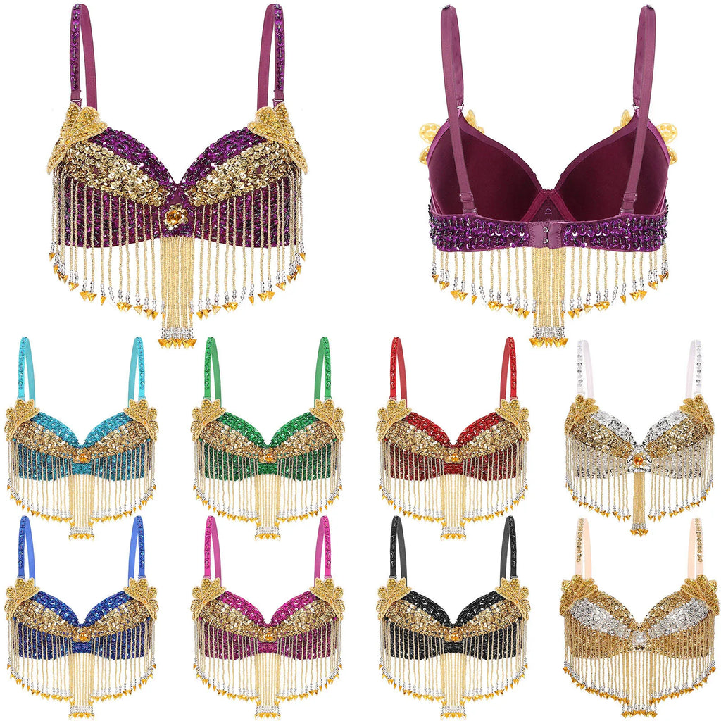 Sequin Beaded Tassel Belly Dance Bra | Underwired | Festival & Stage | One Size