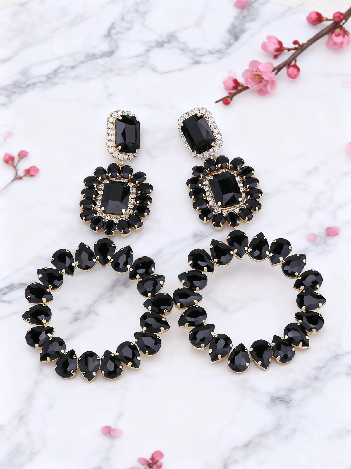 Rhinestone Round Drop Earrings | Clip or Pin