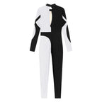 Women's Colorblock Rhinestone Unitard | Mock Neck | Open Back | 5 Colors | S–XXL