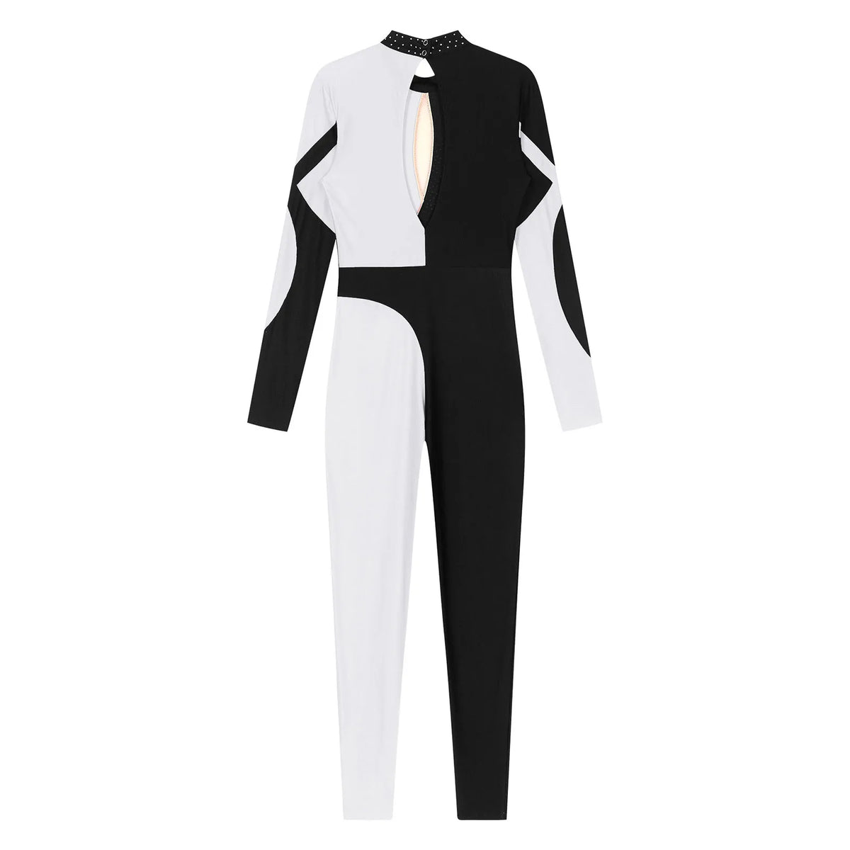Women's Colorblock Rhinestone Unitard | Mock Neck | Open Back | 5 Colors | S–XXL