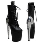 20cm Snakeskin Platform Pole Dance Ankle Boots - 8 Inch High Heels