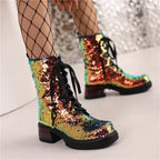 Sequin Ankle Boots | Lace-Up | 5.5cm Heel