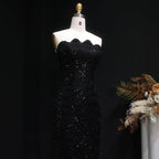 Beaded Sequin Strapless Mermaid Pageant Gown | Court Train | 6 Colors