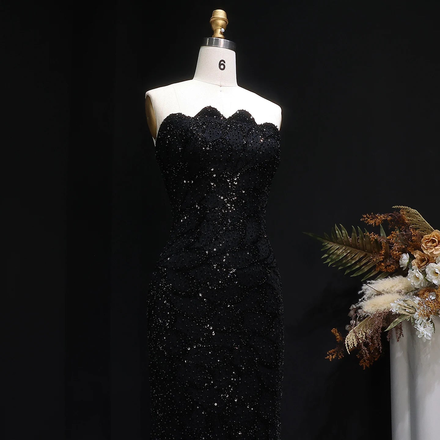 Beaded Sequin Strapless Mermaid Pageant Gown | Court Train | 6 Colors