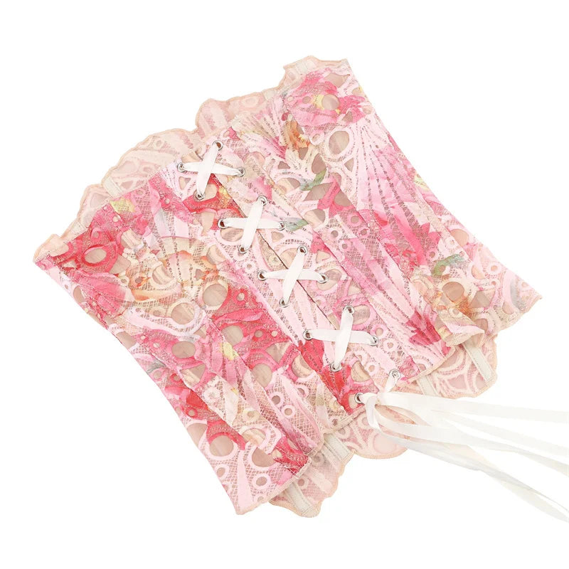Floral Overbust Corset | Double-Layer Lace Hem | Vintage