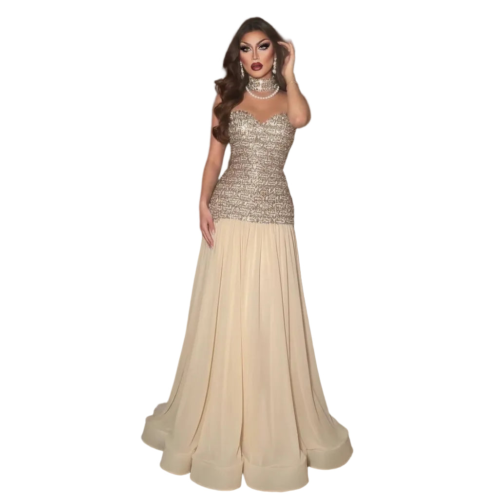Beaded Sequin Bow Gown | Sweetheart A-Line | Floor-Length