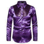 Men's Satin Sequin Shirt | Sequin Collar Panel | Stage