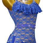Blue Lace Tassel Latin Dance Dress with Accessories Set