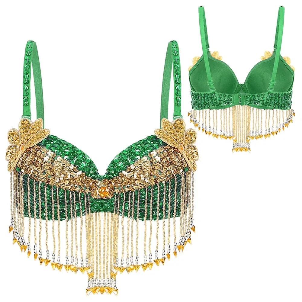 Beaded Coin Tassel Belly Dance Bra | Adjustable | Belly Dance & Stage | One Size