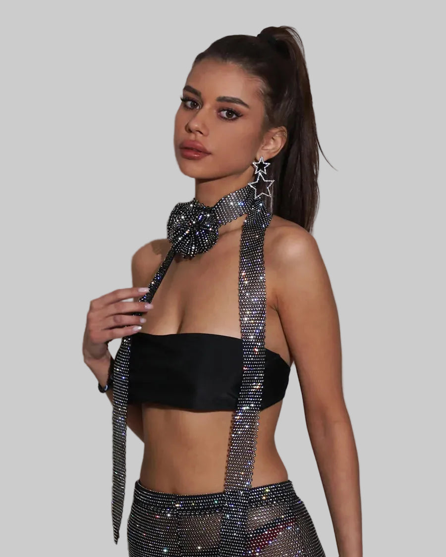 Rhinestone Flower Fishnet Scarf - Sheer Party Cover-Up Shawl