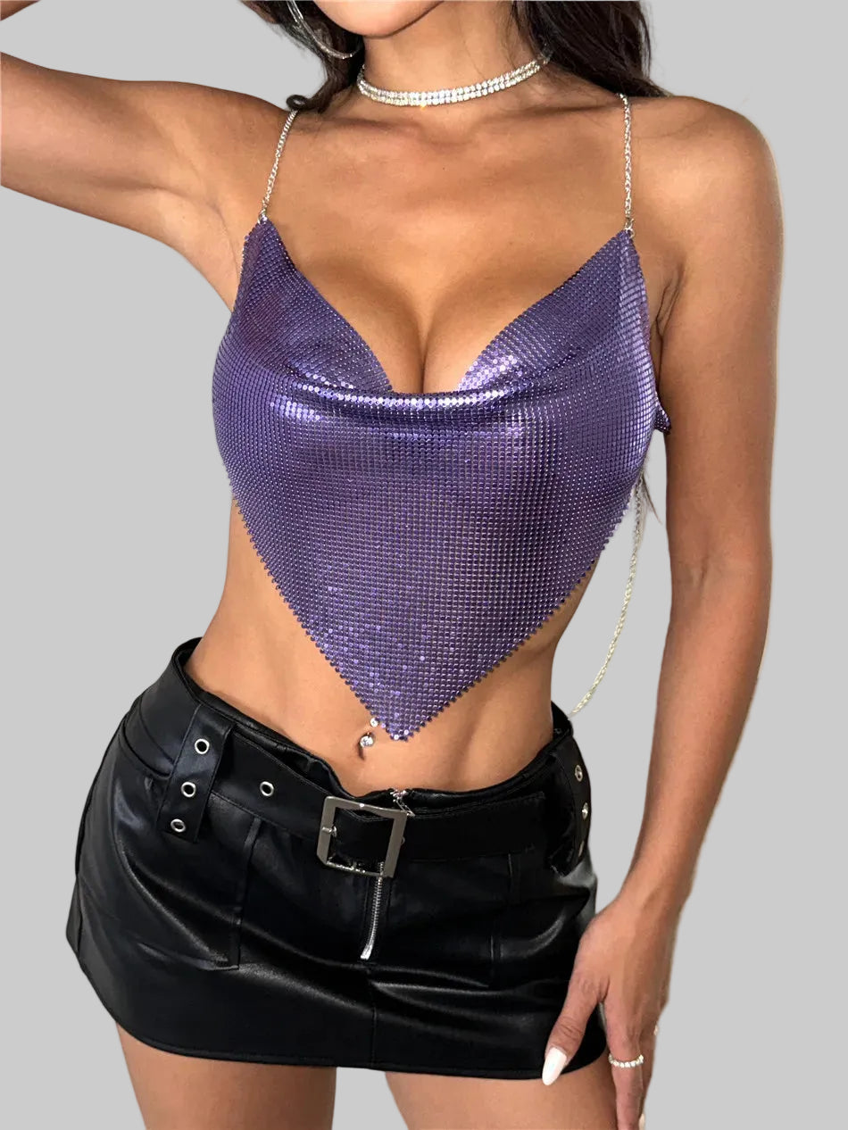 Rhinestone Diamond Halter Crop Top