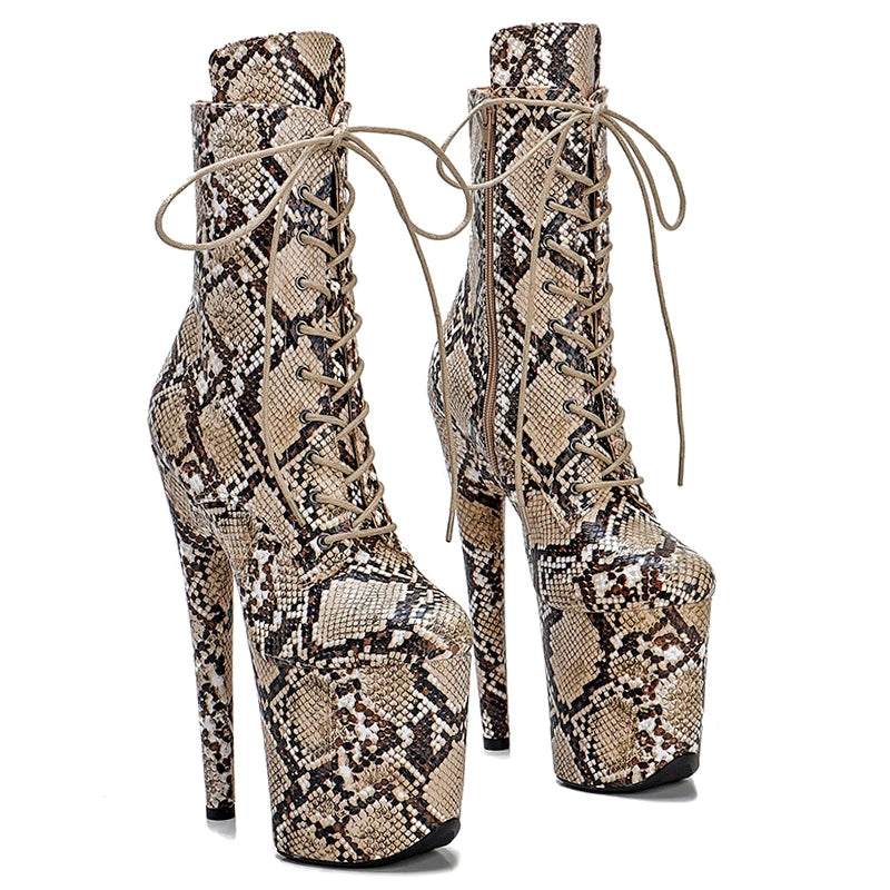 20cm Snake Matte Ankle Boots - Exotic Platform Dance Boots