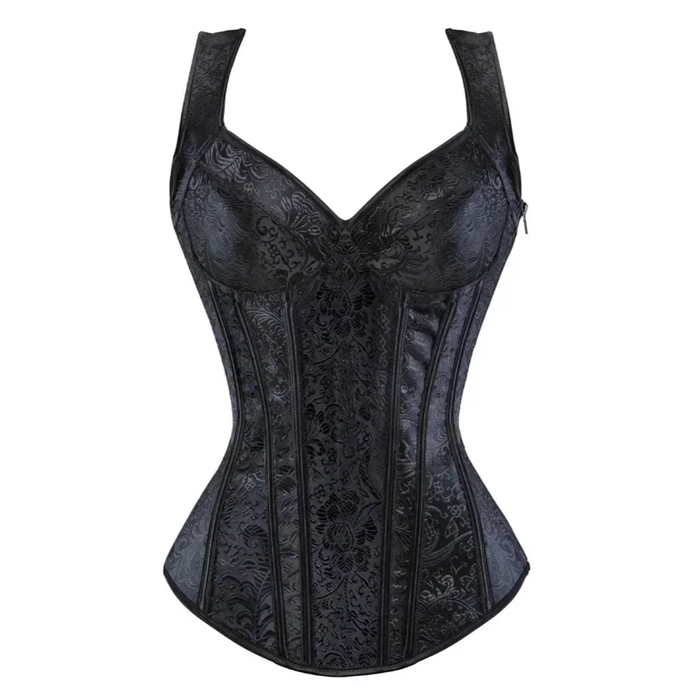 Satin Floral Overbust Corset | Straps | 12 Colors