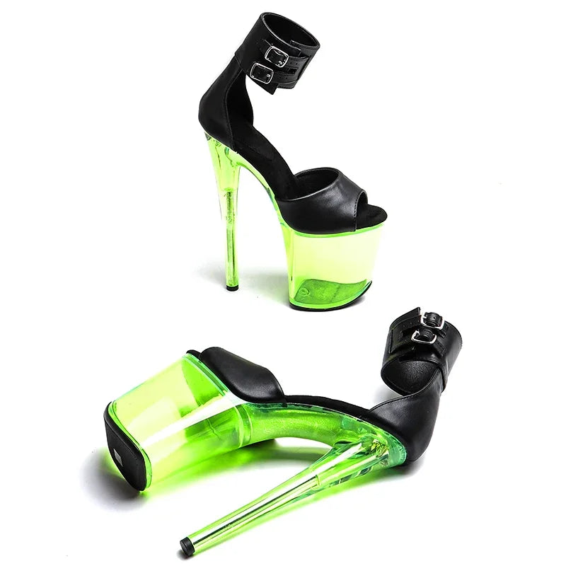 Matte Platform Open-Toe Ankle Boots - 8 Inch Pole Dance Heels