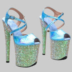 20CM Snake Print Glitter Platform Sandals - 8 Inch High Heel Pole Dance Shoes