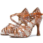 Rhinestone Silk Latin Dance Heels | Salsa & Competition | 6–10cm