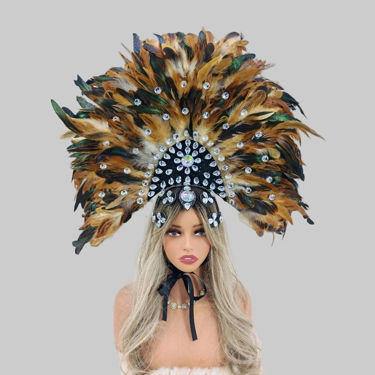 Red & Black Feather Headdress - Carnival Performance Headpiece