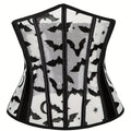 Gothic Bat Print Mesh Corset | Boned Waist Cincher | Black