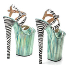 23cm Platform Sandals - Zebra Stripe Open Toe Dance Heels