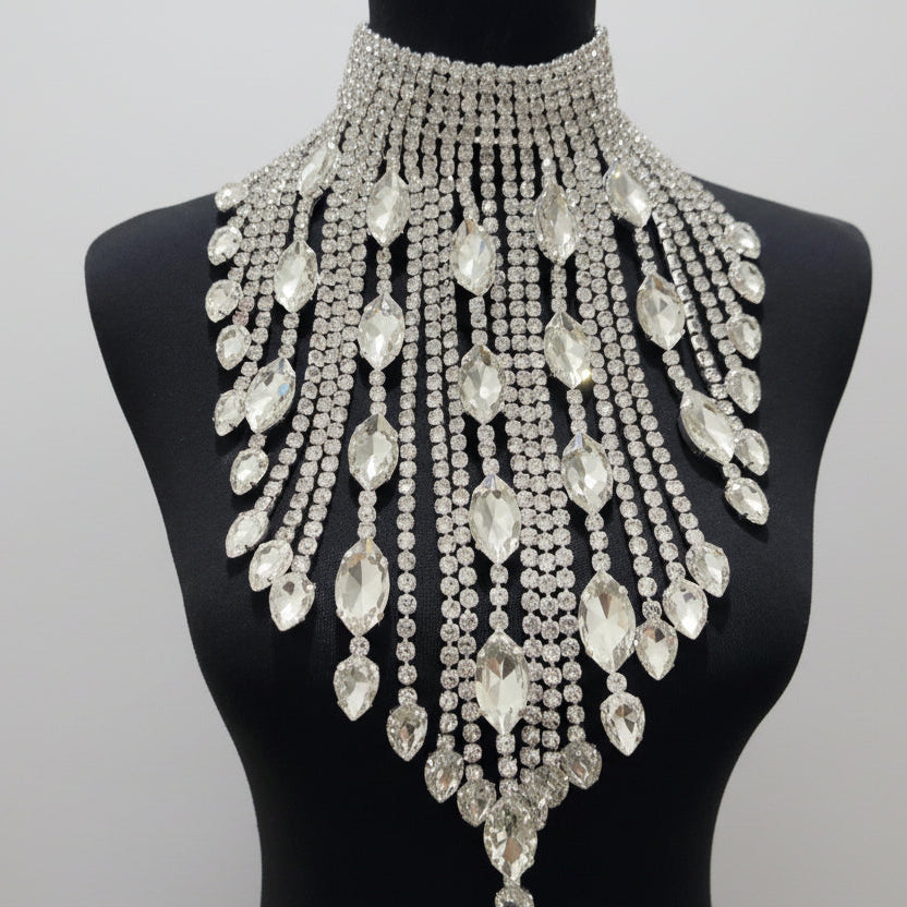 Crystal AB Tassel Necklace - Stunning Long Irregular Rhinestone Choker for Stage & Wedding