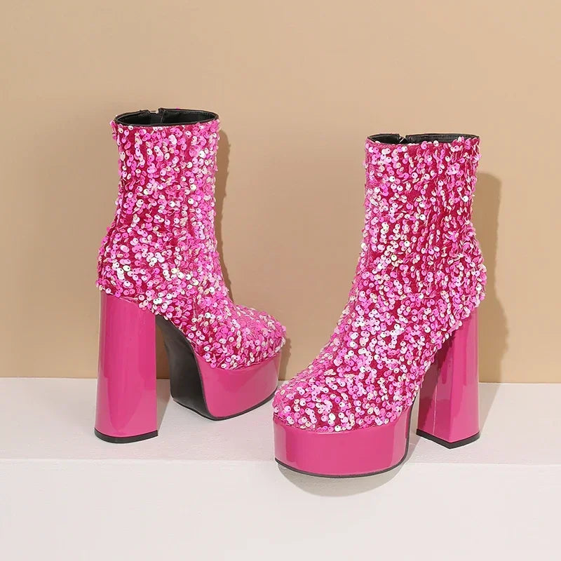 Platform Ankle Boots | Sequin Sparkle