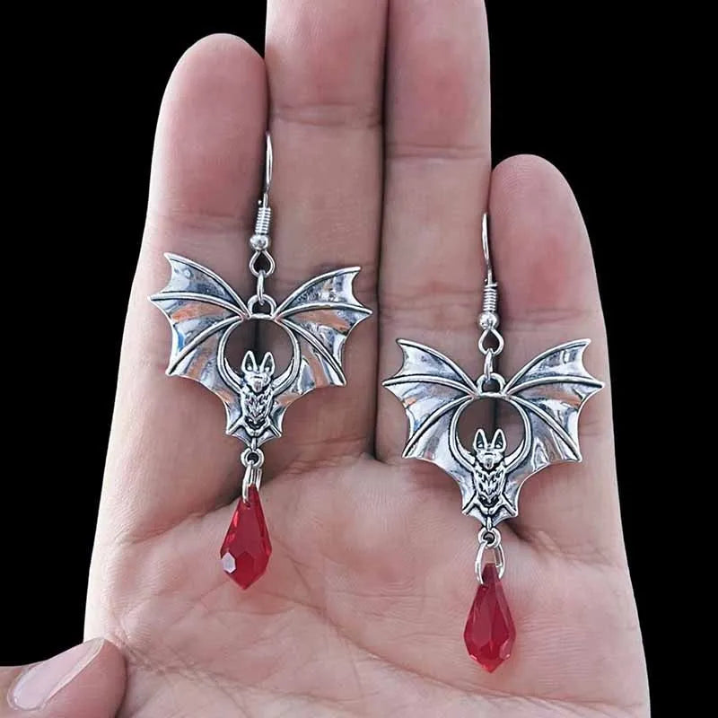 Gothic Vampire Bat Drop Earrings | Crystal Pendant | Drag & Costume Jewelry