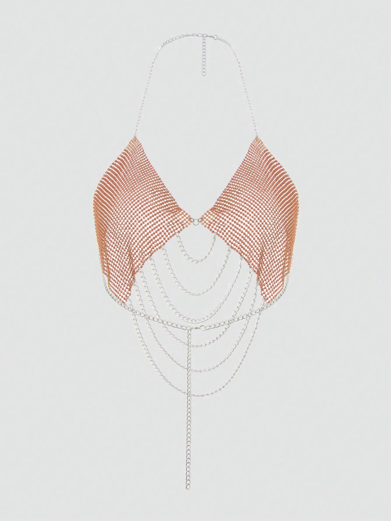 Rhinestone Chain Halter Crop Top - Backless V-Neck Performance Top