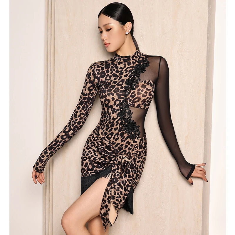 Latin Dance Leotard Top & Tassel Skirt Set