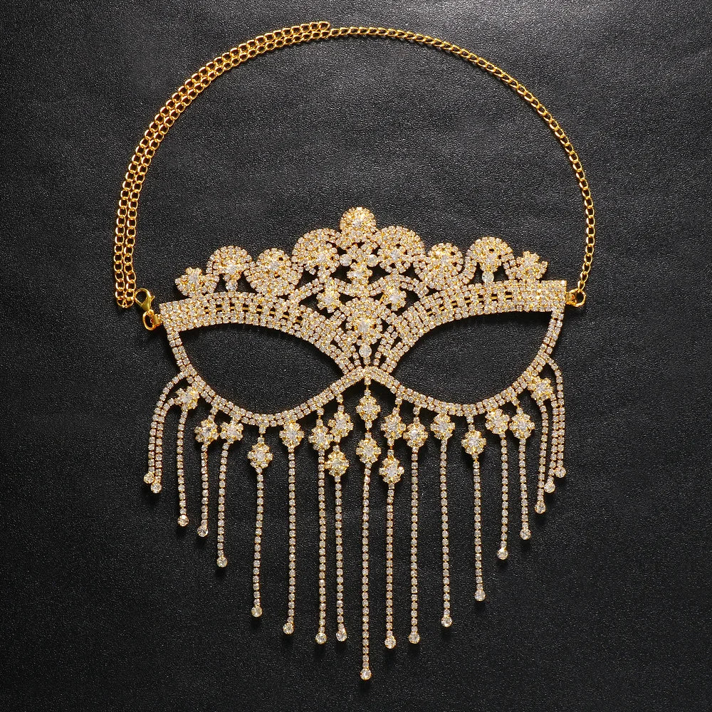 Rhinestone Chain Veil Mask | Crystal Face Jewelry | 15 Styles