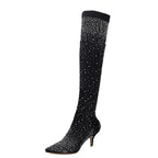 Crystal Rhinestone Stretch Sock OTK Boots | Stiletto | 7cm & 12cm