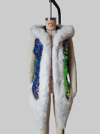 LED Sequin Faux Fur Vest - USB Control Light Up Hooded Performance Jacket