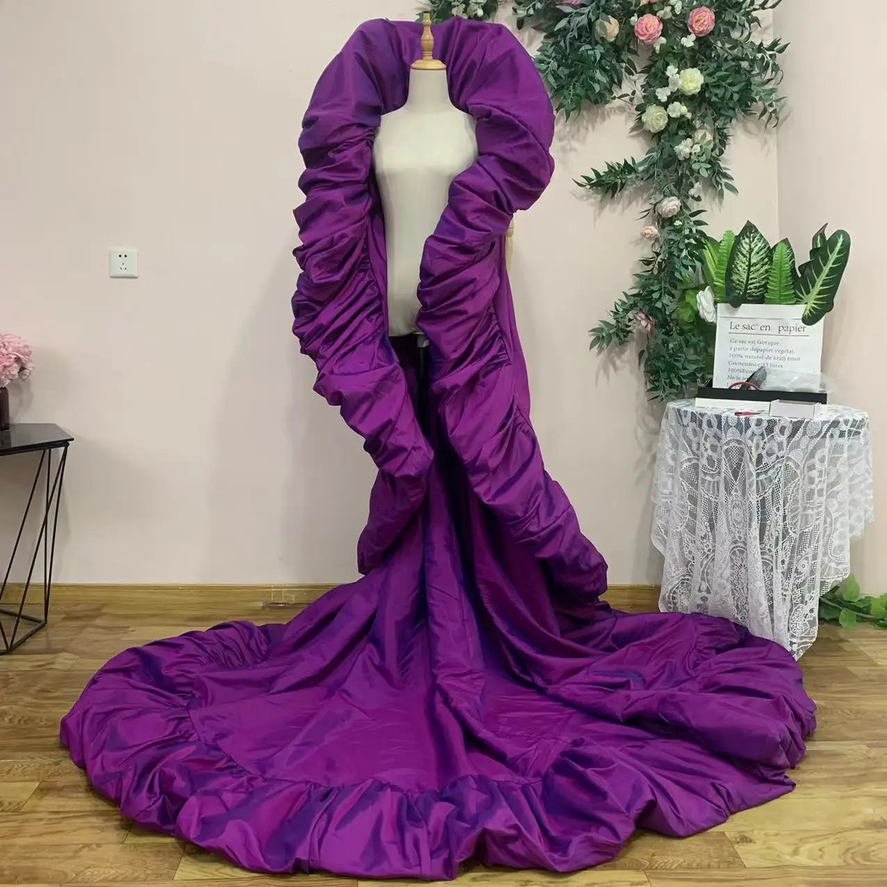 Ruffled Taffeta Cape | Drag Pageant Cloak | High Collar | 230cm