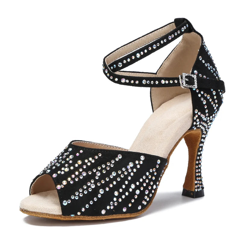 Crystal Latin Dance Heels | Suede | Multi-Color & Height