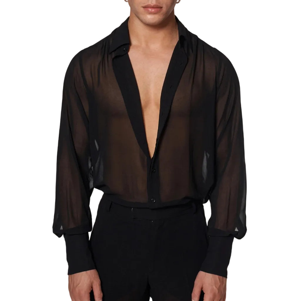 Men’s Latin Dance Shirt | Sheer Black