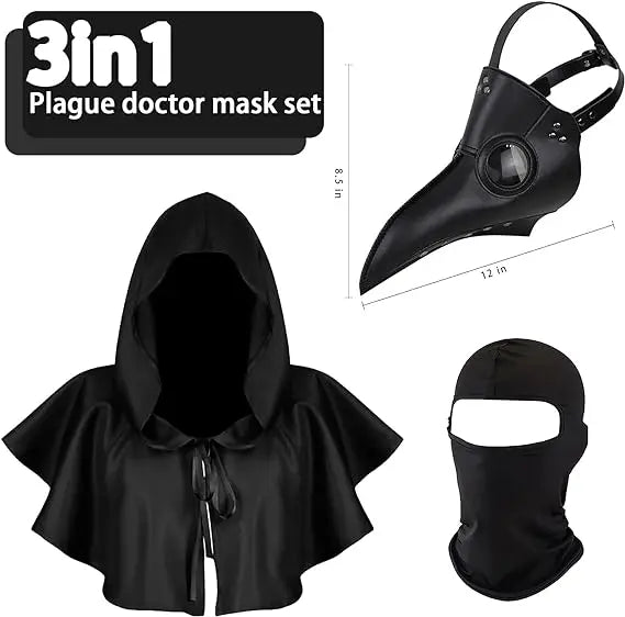 Plague Doctor Mask Set | Beak Mask & Hooded Cloak | 3-in-1