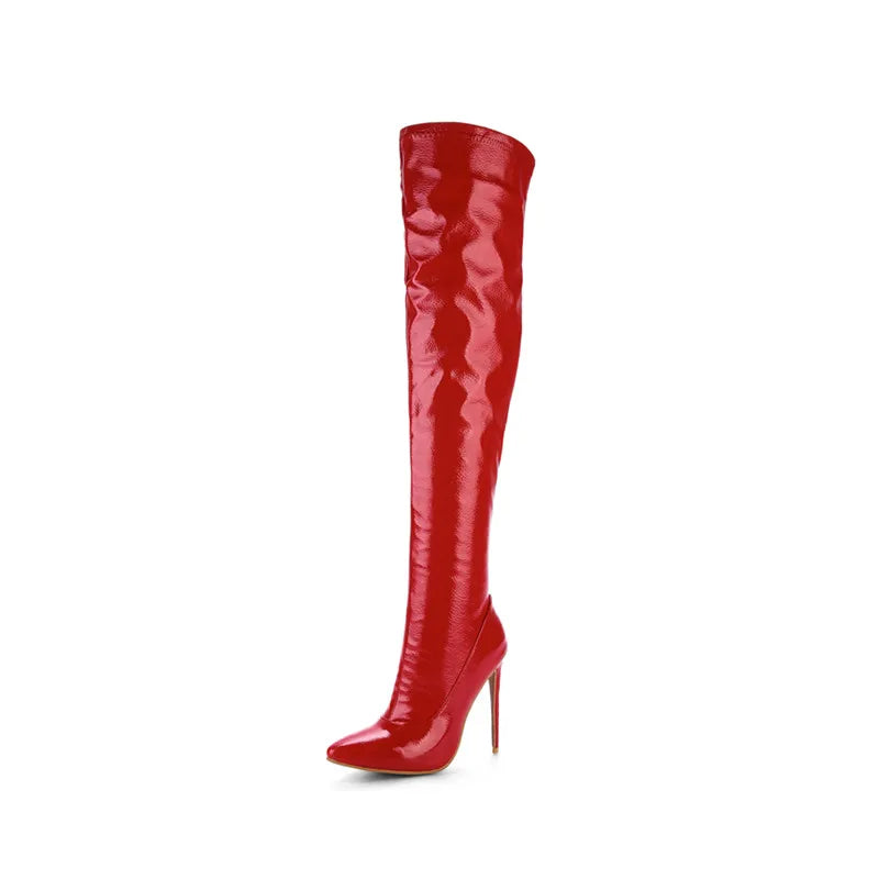 Patent Finish Over-the-Knee Boots | Side Zip | 12cm Heel