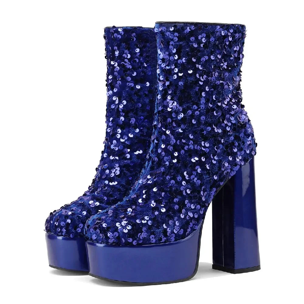 Platform Ankle Boots | Sequin Sparkle