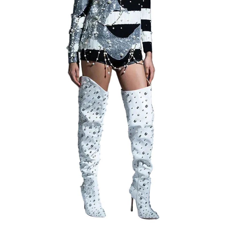 Crystal Embellished Over-the-Knee Boots | 10/12cm Heel
