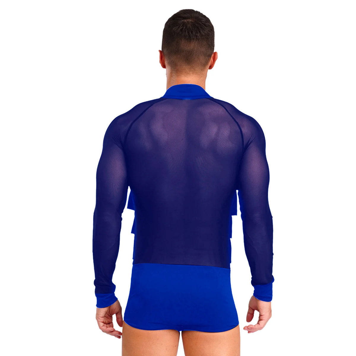 Men's Latin Dance Bodysuit | Mesh Sleeves | Ruffle V-Neck