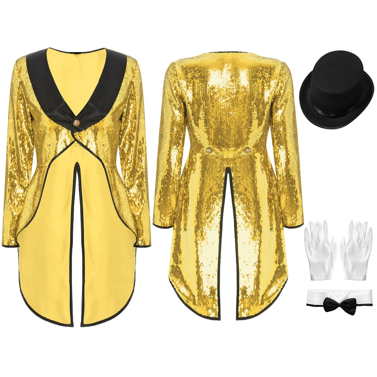 Sequin Tailcoat Set | Magician & Showgirl | Hat, Collar & Gloves
