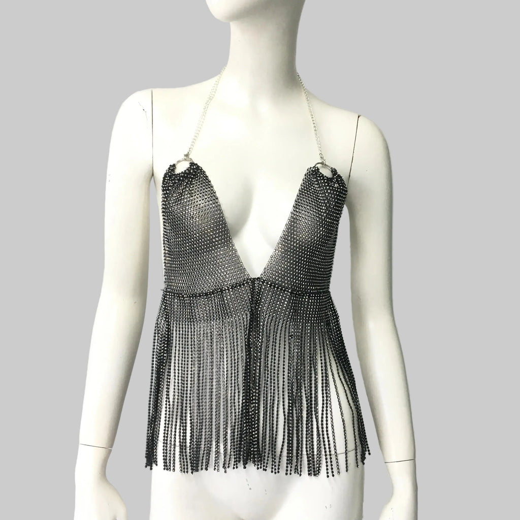 Rhinestone Tassel V-Neck Camisole - Backless Tank Top